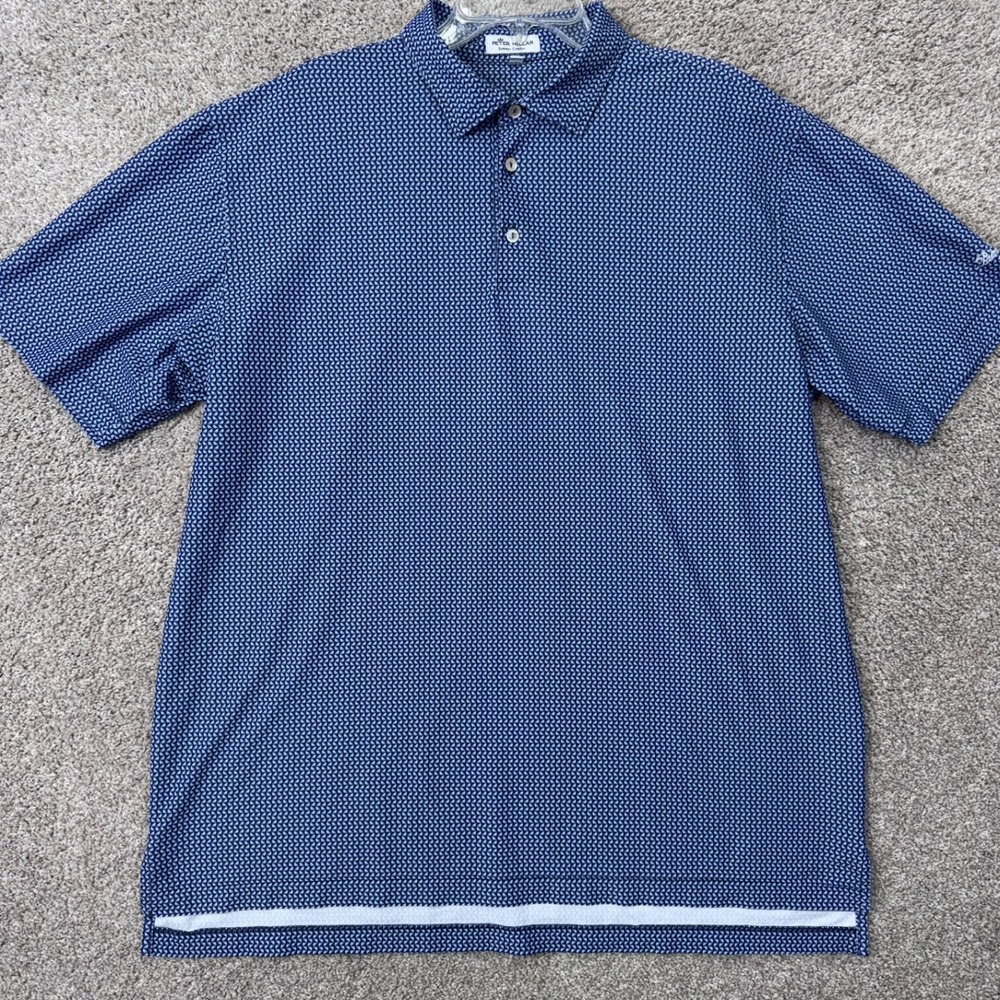 Peter Millar Polo Shirt Mens XL Summer Comfort Blue Geometric Palm Beach EUC